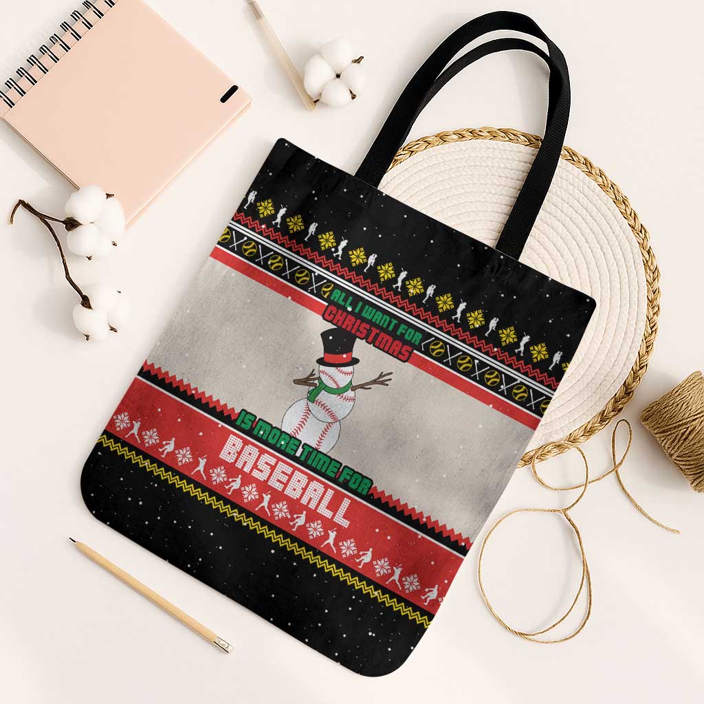 Is More Time for Baseball Design Tote Bag with Baseball Snowman All I Want for Christmas - Wonder Print Shop