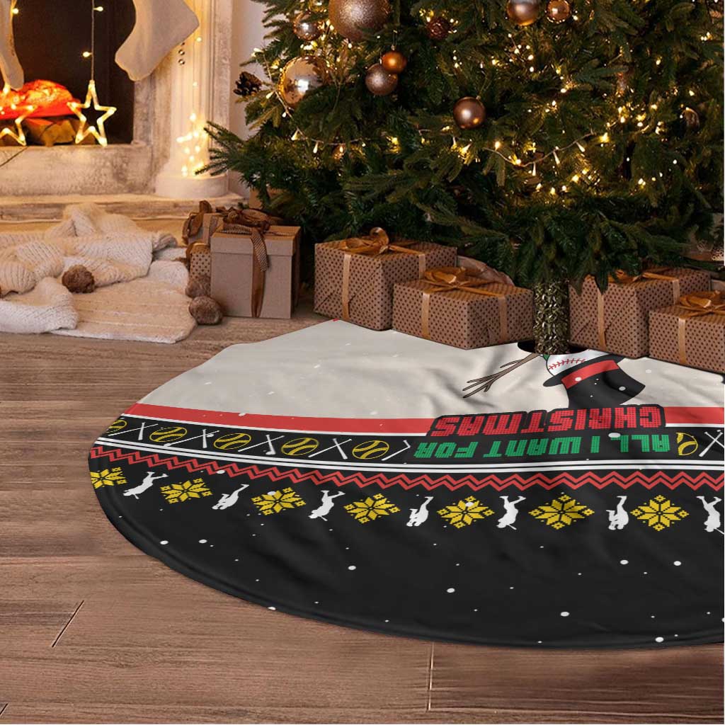 Is More Time for Baseball Design Tree Skirt with Baseball Snowman All I Want for Christmas - Wonder Print Shop