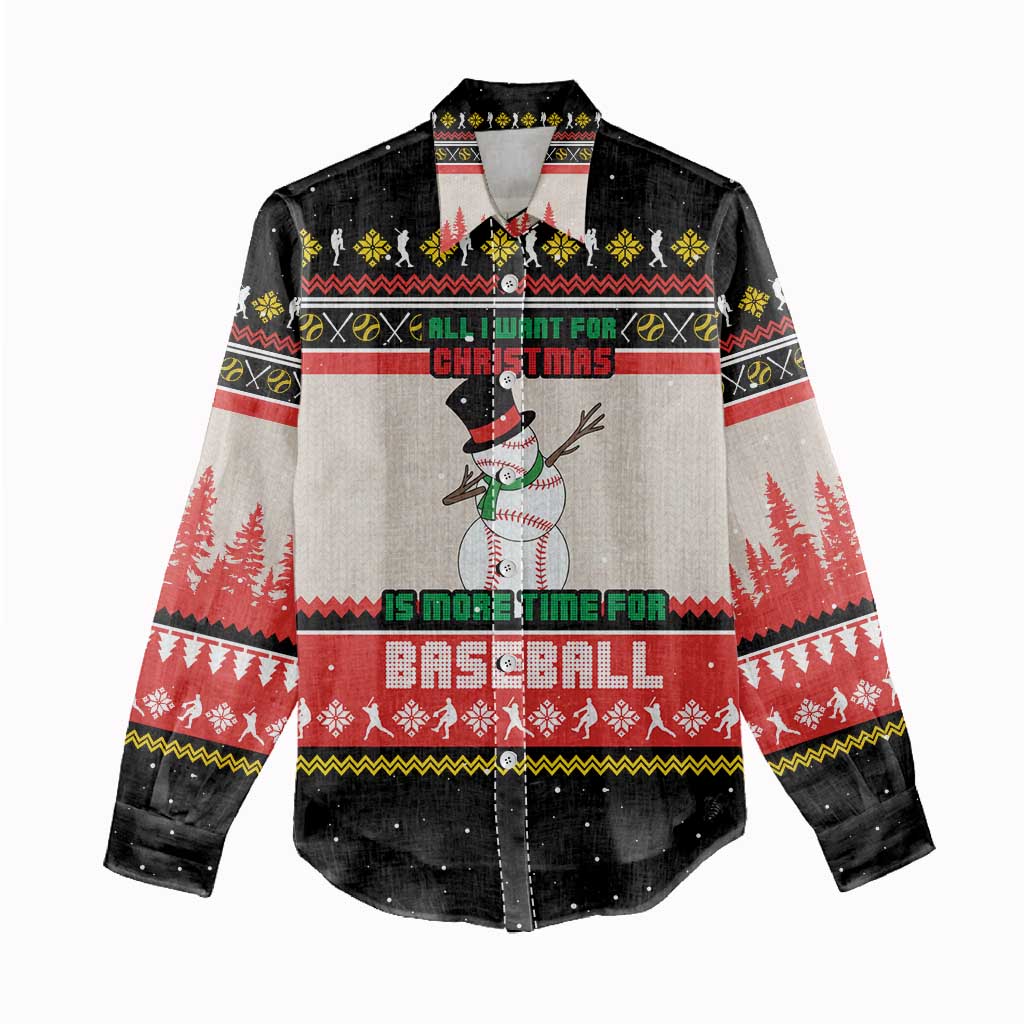 Is More Time for Baseball Design Women Casual Shirt with Baseball Snowman All I Want for Christmas - Wonder Print Shop
