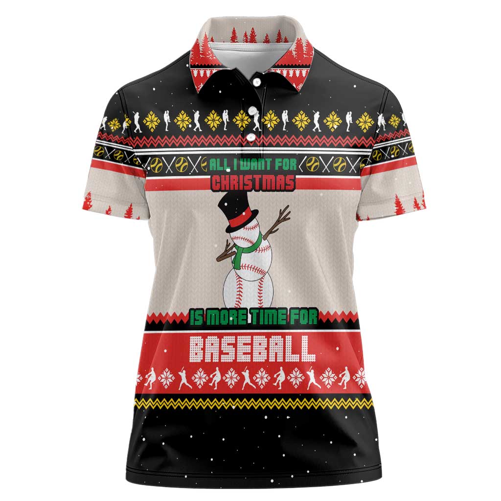 Is More Time for Baseball Design Women Polo Shirt with Baseball Snowman All I Want for Christmas - Wonder Print Shop