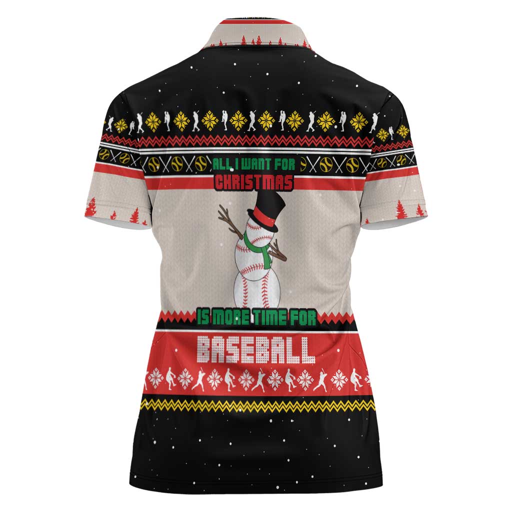 Is More Time for Baseball Design Women Polo Shirt with Baseball Snowman All I Want for Christmas - Wonder Print Shop
