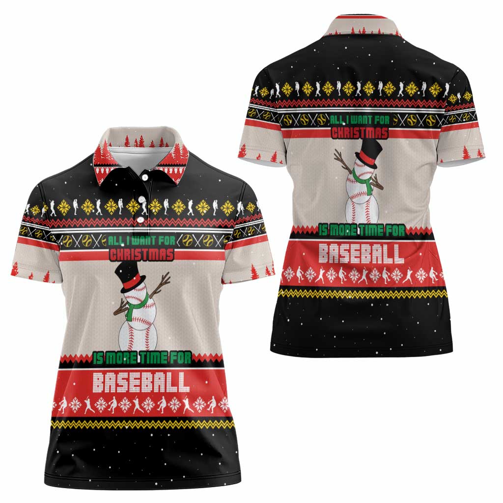 Is More Time for Baseball Design Women Polo Shirt with Baseball Snowman All I Want for Christmas - Wonder Print Shop