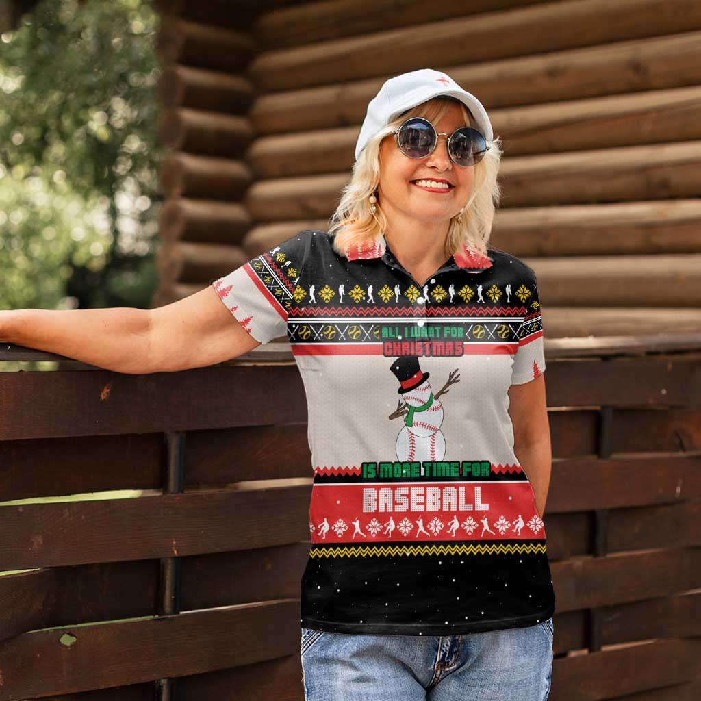 Is More Time for Baseball Design Women Polo Shirt with Baseball Snowman All I Want for Christmas - Wonder Print Shop