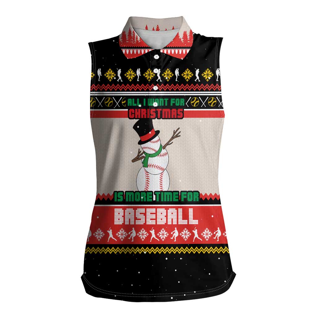 Is More Time for Baseball Design Women Sleeveless Polo Shirt with Baseball Snowman All I Want for Christmas - Wonder Print Shop