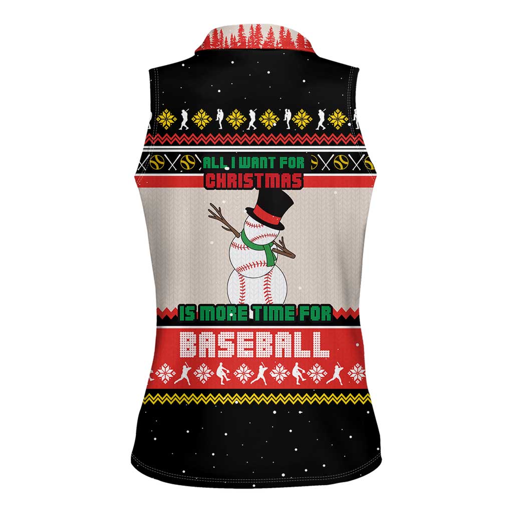 Is More Time for Baseball Design Women Sleeveless Polo Shirt with Baseball Snowman All I Want for Christmas - Wonder Print Shop