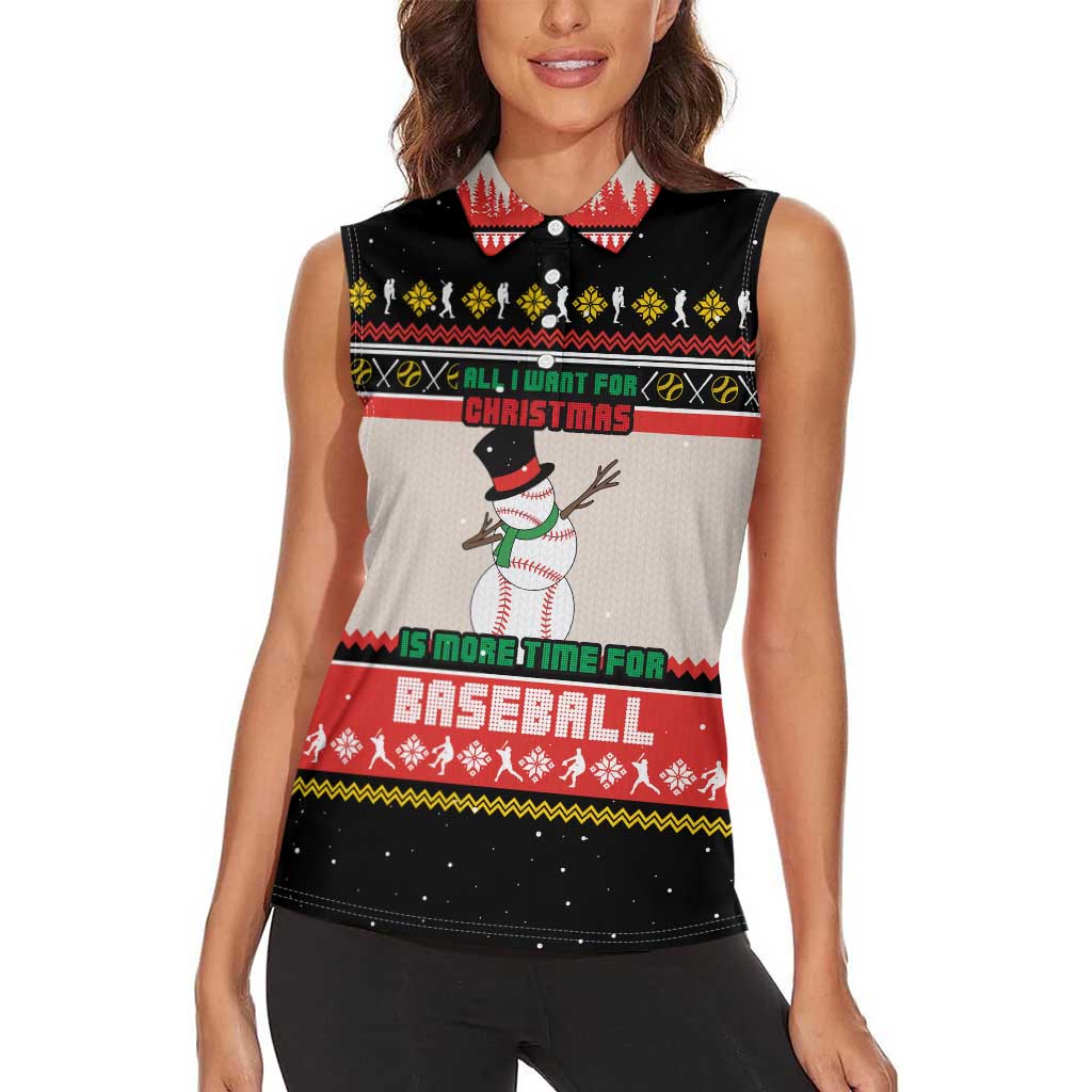 Is More Time for Baseball Design Women Sleeveless Polo Shirt with Baseball Snowman All I Want for Christmas - Wonder Print Shop