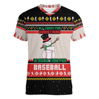Is More Time for Baseball Design Women V-Neck T-Shirt with Baseball Snowman All I Want for Christmas - Wonder Print Shop