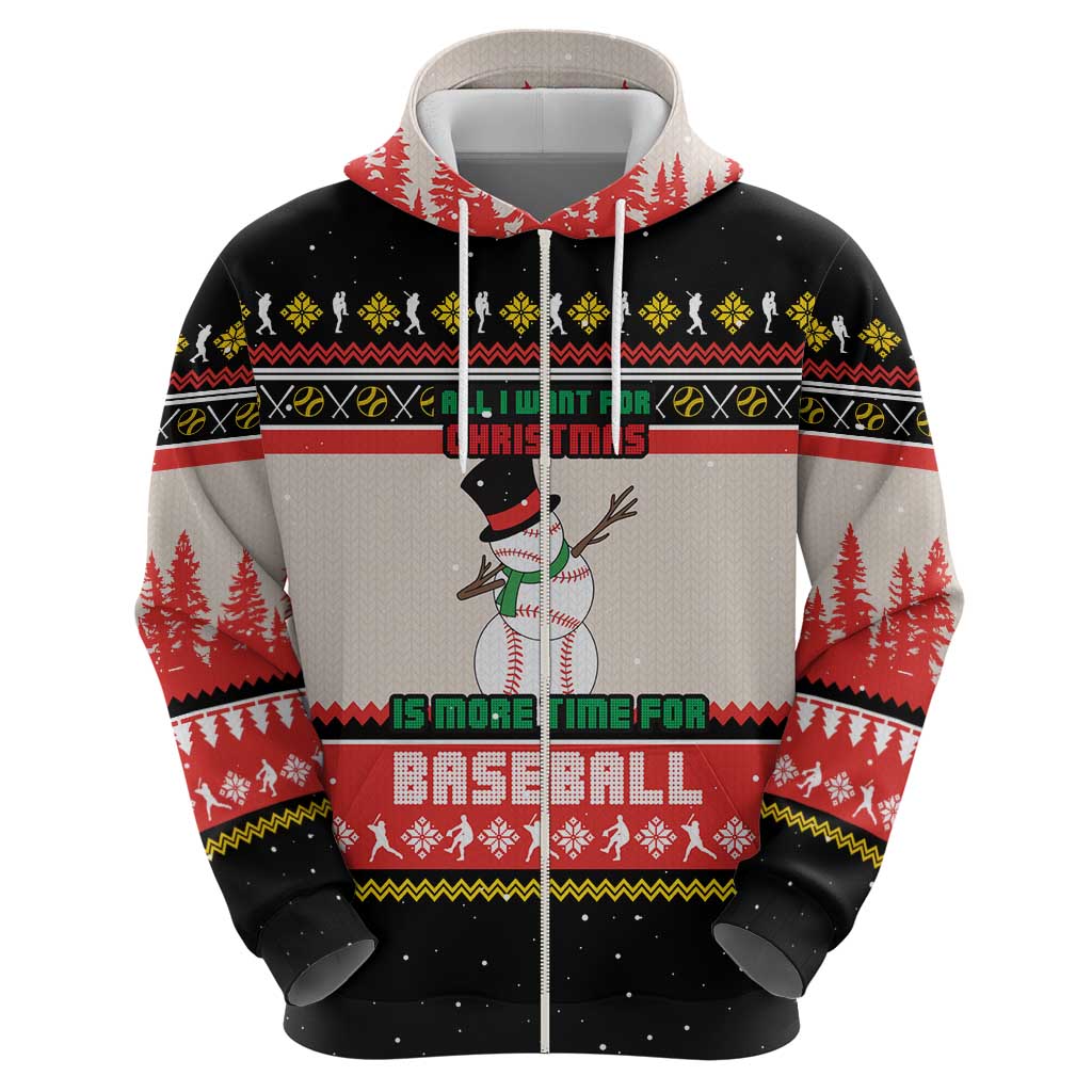Is More Time for Baseball Design Zip Hoodie with Baseball Snowman All I Want for Christmas - Wonder Print Shop