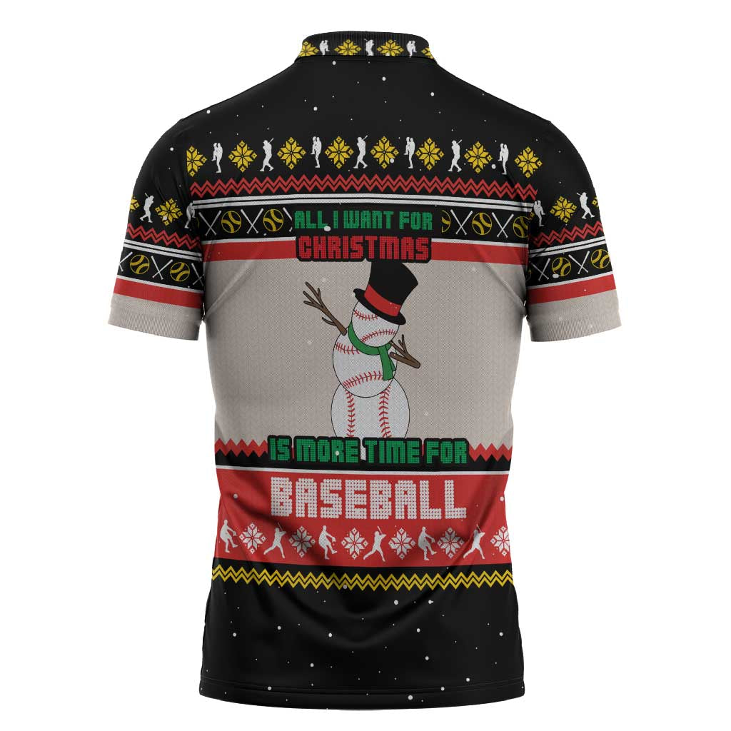 Is More Time for Baseball Design Zipper Polo Shirt with Baseball Snowman All I Want for Christmas - Wonder Print Shop