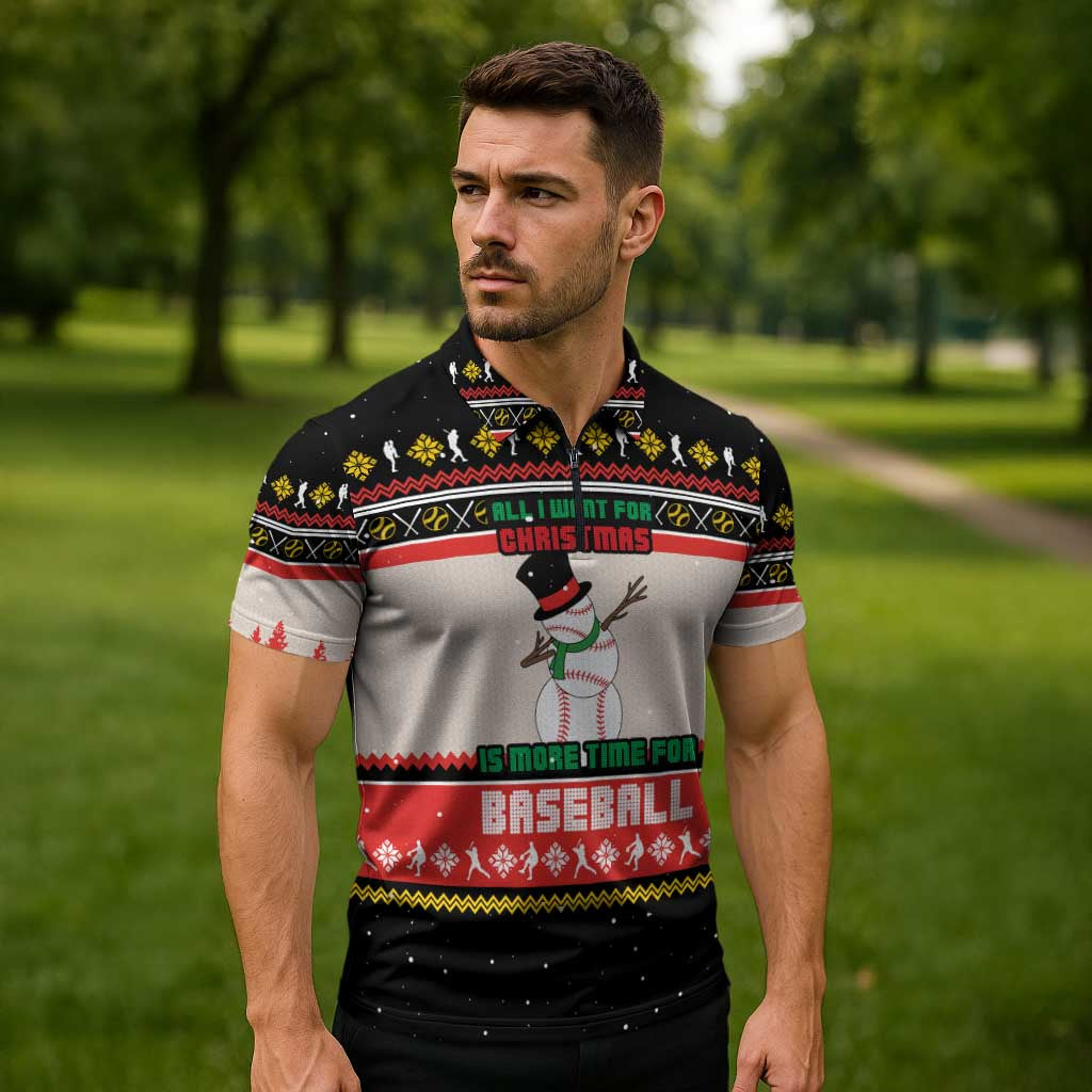 Is More Time for Baseball Design Zipper Polo Shirt with Baseball Snowman All I Want for Christmas - Wonder Print Shop