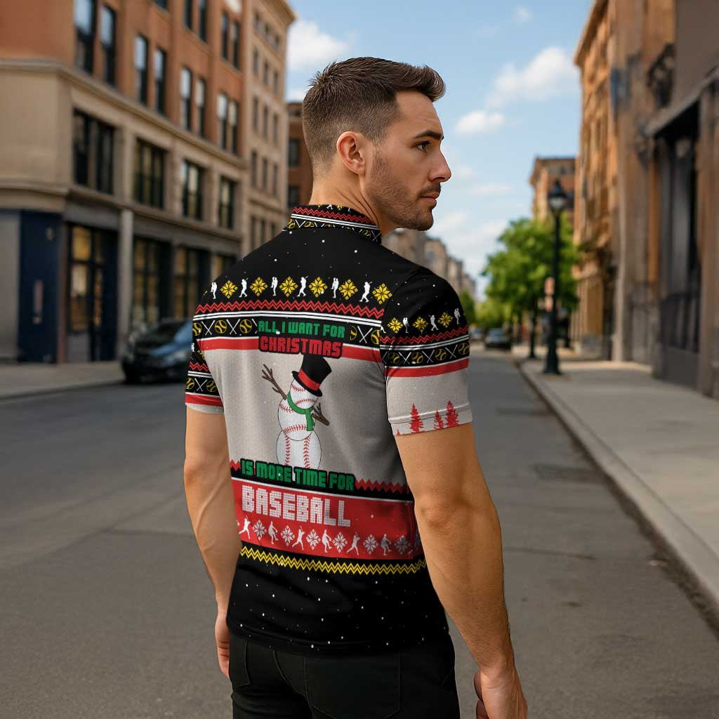 Is More Time for Baseball Design Zipper Polo Shirt with Baseball Snowman All I Want for Christmas - Wonder Print Shop