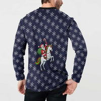 Horse And Santa Claus Christmas Christmas Button Sweatshirt Xmas Holiday Patterns - Wonder Print Shop