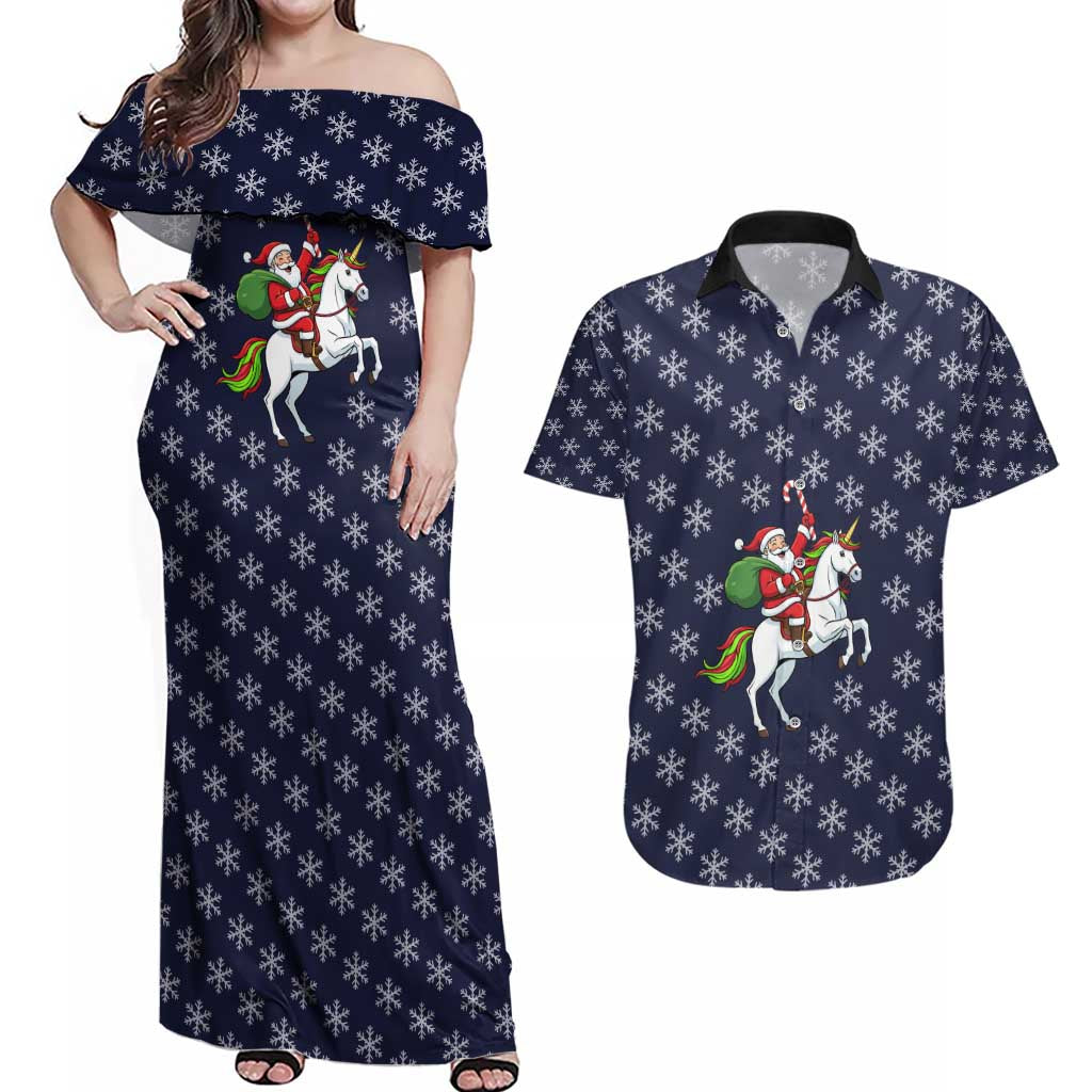 Horse And Santa Claus Christmas Christmas Couples Matching Off Shoulder Maxi Dress and Hawaiian Shirt Xmas Holiday Patterns - Wonder Print Shop