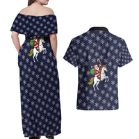 Horse And Santa Claus Christmas Christmas Couples Matching Off Shoulder Maxi Dress and Hawaiian Shirt Xmas Holiday Patterns - Wonder Print Shop