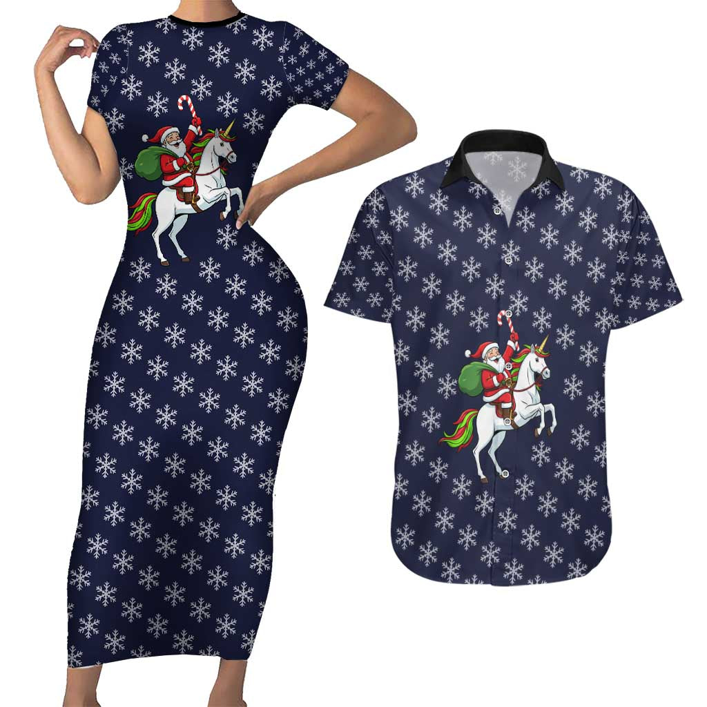 Horse And Santa Claus Christmas Christmas Couples Matching Short Sleeve Bodycon Dress and Hawaiian Shirt Xmas Holiday Patterns - Wonder Print Shop