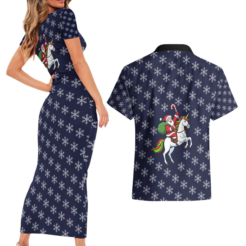Horse And Santa Claus Christmas Christmas Couples Matching Short Sleeve Bodycon Dress and Hawaiian Shirt Xmas Holiday Patterns - Wonder Print Shop