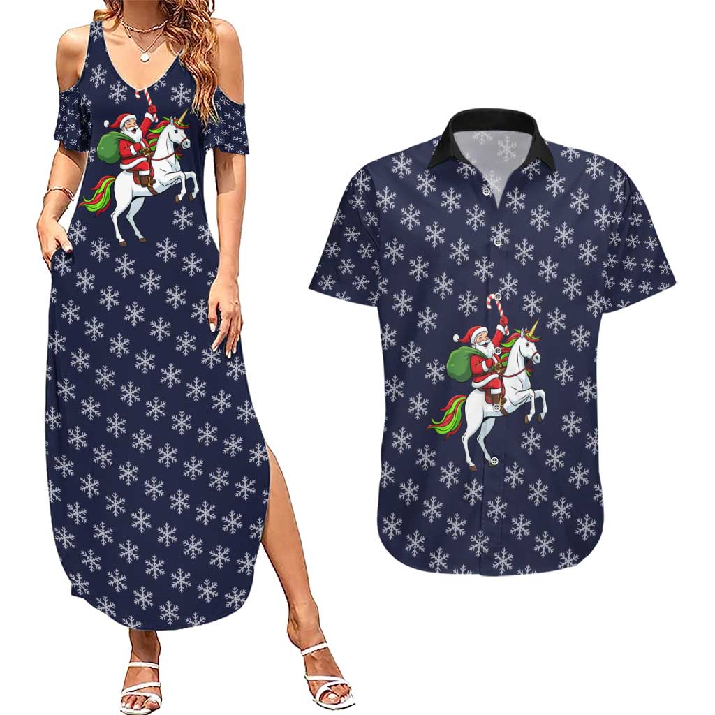 Horse And Santa Claus Christmas Christmas Couples Matching Summer Maxi Dress and Hawaiian Shirt Xmas Holiday Patterns - Wonder Print Shop