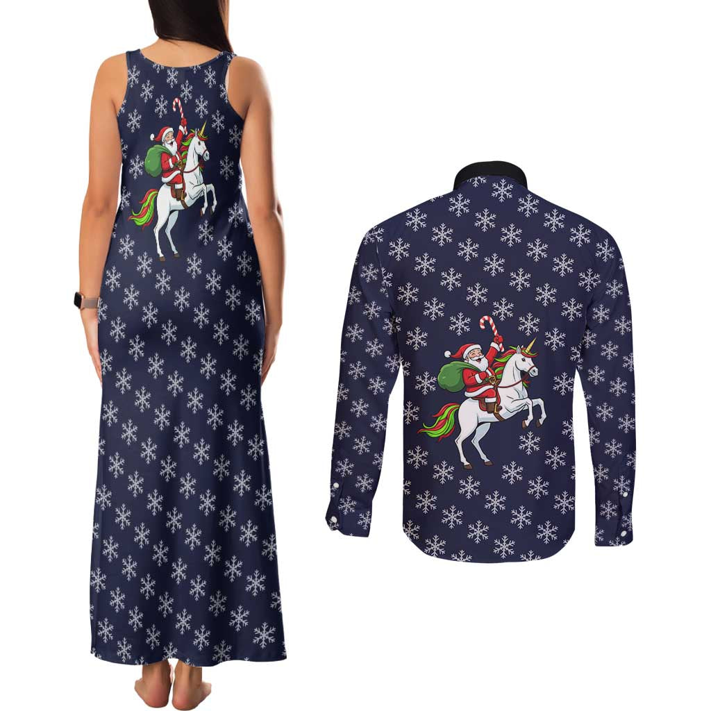 Horse And Santa Claus Christmas Christmas Couples Matching Tank Maxi Dress and Long Sleeve Button Shirt Xmas Holiday Patterns - Wonder Print Shop
