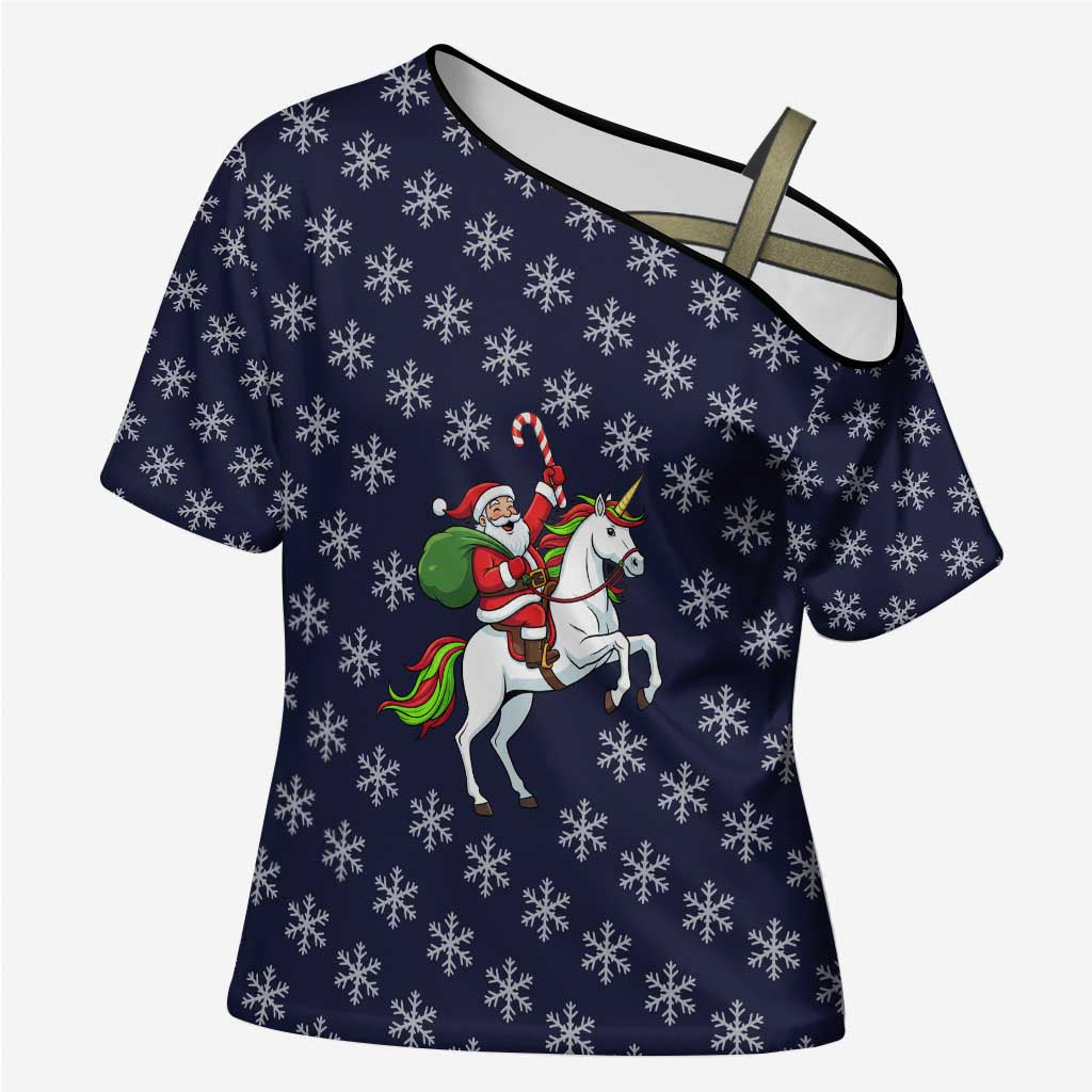 Horse And Santa Claus Christmas Christmas Cross Shoulder Shirt Xmas Holiday Patterns - Wonder Print Shop