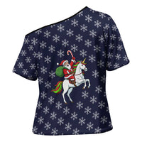 Horse And Santa Claus Christmas Christmas Cross Shoulder Shirt Xmas Holiday Patterns - Wonder Print Shop