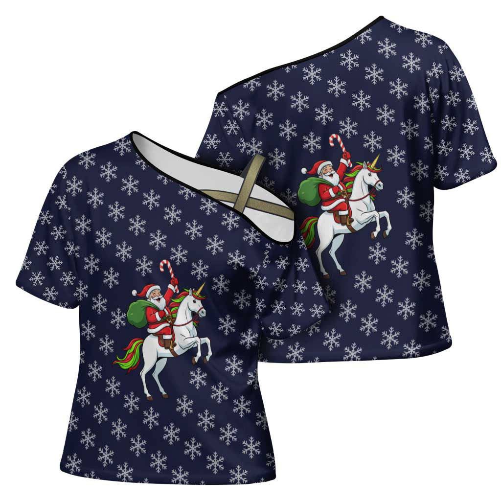 Horse And Santa Claus Christmas Christmas Cross Shoulder Shirt Xmas Holiday Patterns - Wonder Print Shop