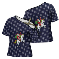 Horse And Santa Claus Christmas Christmas Cross Shoulder Shirt Xmas Holiday Patterns - Wonder Print Shop
