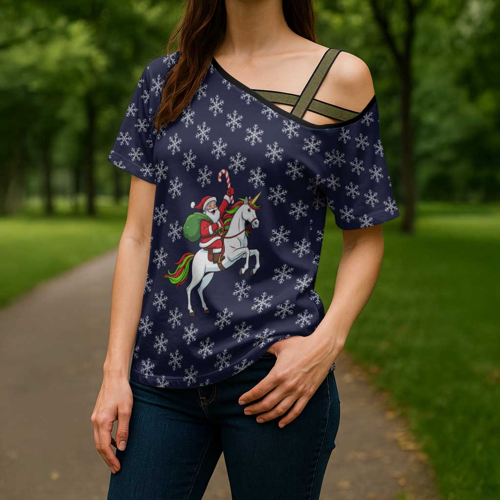 Horse And Santa Claus Christmas Christmas Cross Shoulder Shirt Xmas Holiday Patterns - Wonder Print Shop