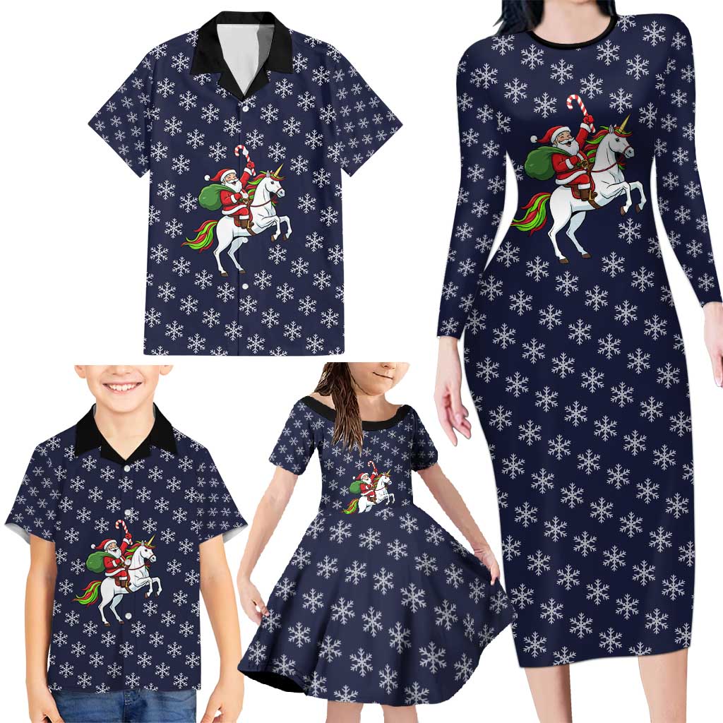 Horse And Santa Claus Christmas Christmas Family Matching Long Sleeve Bodycon Dress and Hawaiian Shirt Xmas Holiday Patterns - Wonder Print Shop