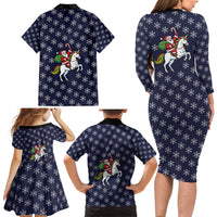 Horse And Santa Claus Christmas Christmas Family Matching Long Sleeve Bodycon Dress and Hawaiian Shirt Xmas Holiday Patterns - Wonder Print Shop