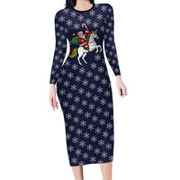 Horse And Santa Claus Christmas Christmas Family Matching Long Sleeve Bodycon Dress and Hawaiian Shirt Xmas Holiday Patterns - Wonder Print Shop