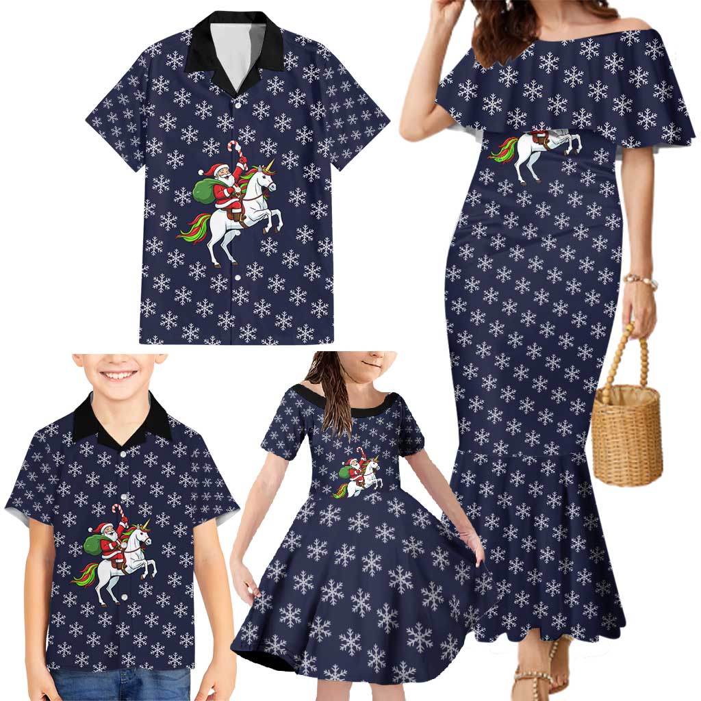 Horse And Santa Claus Christmas Christmas Family Matching Mermaid Dress and Hawaiian Shirt Xmas Holiday Patterns - Wonder Print Shop