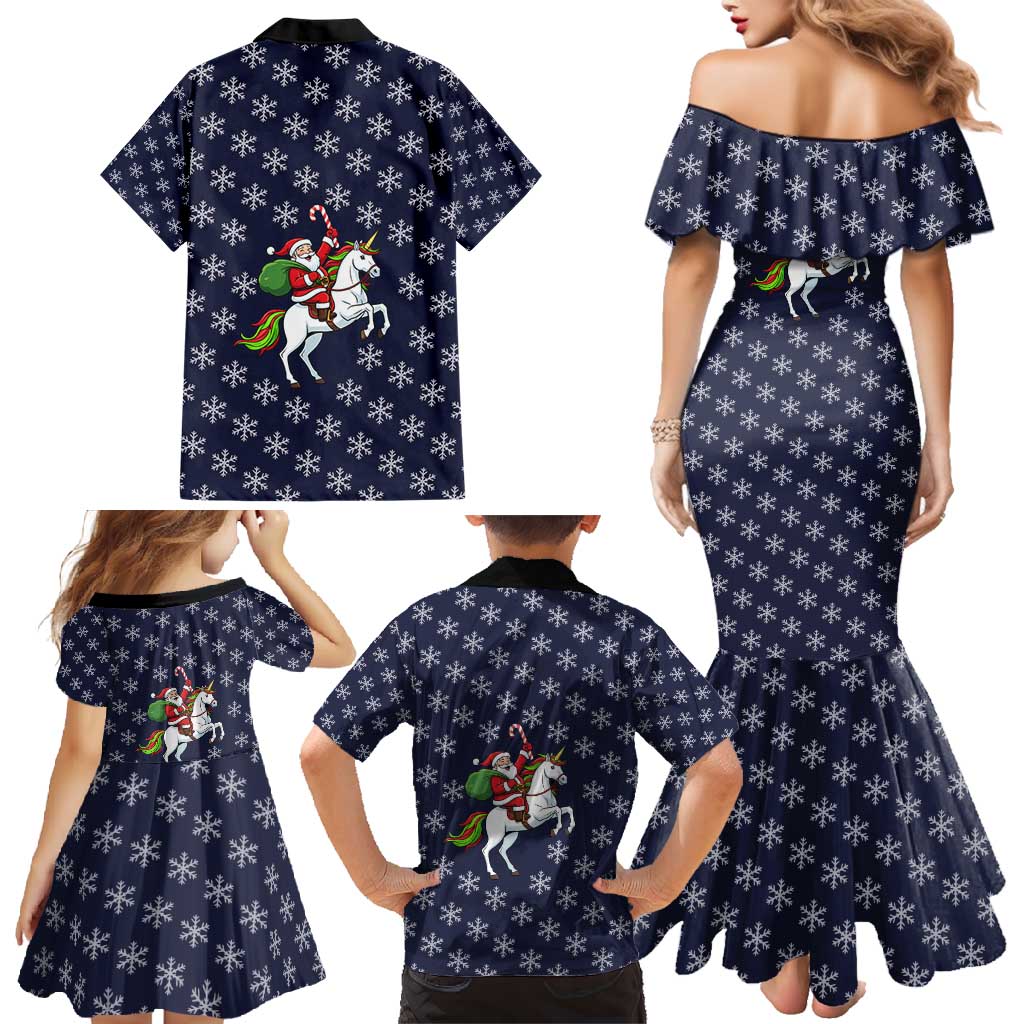 Horse And Santa Claus Christmas Christmas Family Matching Mermaid Dress and Hawaiian Shirt Xmas Holiday Patterns - Wonder Print Shop