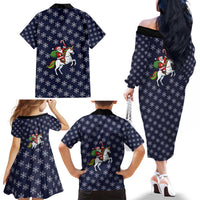 Horse And Santa Claus Christmas Christmas Family Matching Off The Shoulder Long Sleeve Dress and Hawaiian Shirt Xmas Holiday Patterns - Wonder Print Shop