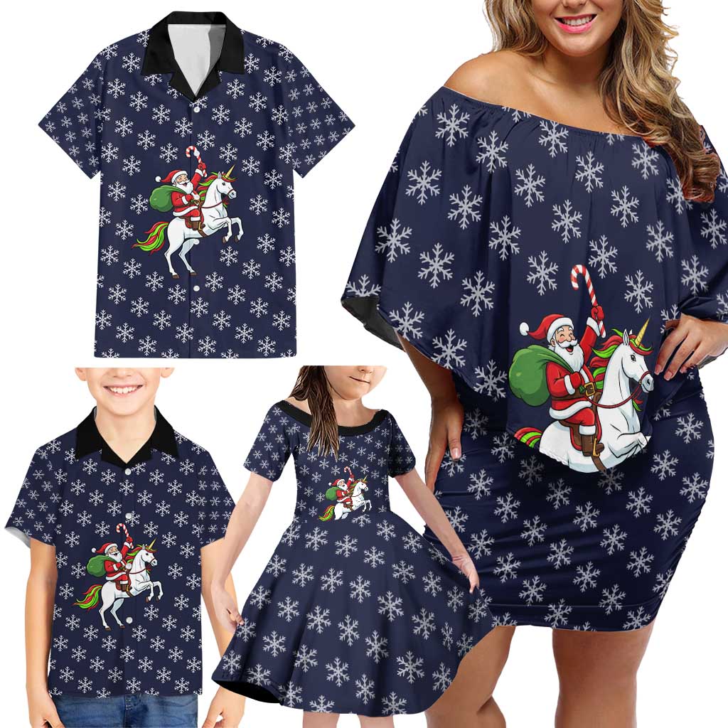 Horse And Santa Claus Christmas Christmas Family Matching Off Shoulder Short Dress and Hawaiian Shirt Xmas Holiday Patterns - Wonder Print Shop