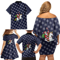 Horse And Santa Claus Christmas Christmas Family Matching Off Shoulder Short Dress and Hawaiian Shirt Xmas Holiday Patterns - Wonder Print Shop