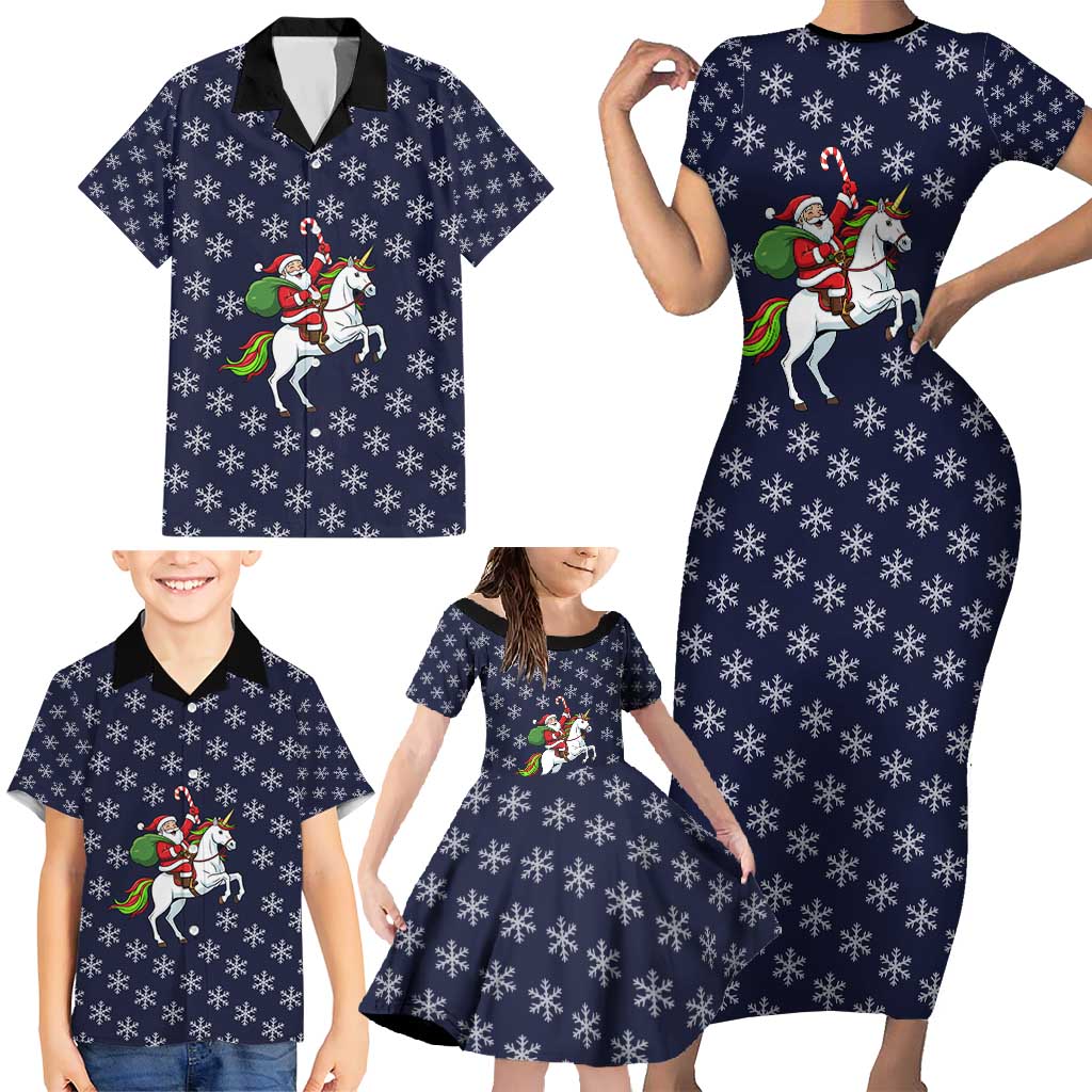 Horse And Santa Claus Christmas Christmas Family Matching Short Sleeve Bodycon Dress and Hawaiian Shirt Xmas Holiday Patterns - Wonder Print Shop