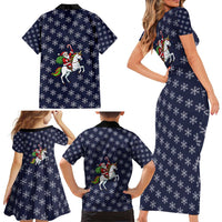 Horse And Santa Claus Christmas Christmas Family Matching Short Sleeve Bodycon Dress and Hawaiian Shirt Xmas Holiday Patterns - Wonder Print Shop