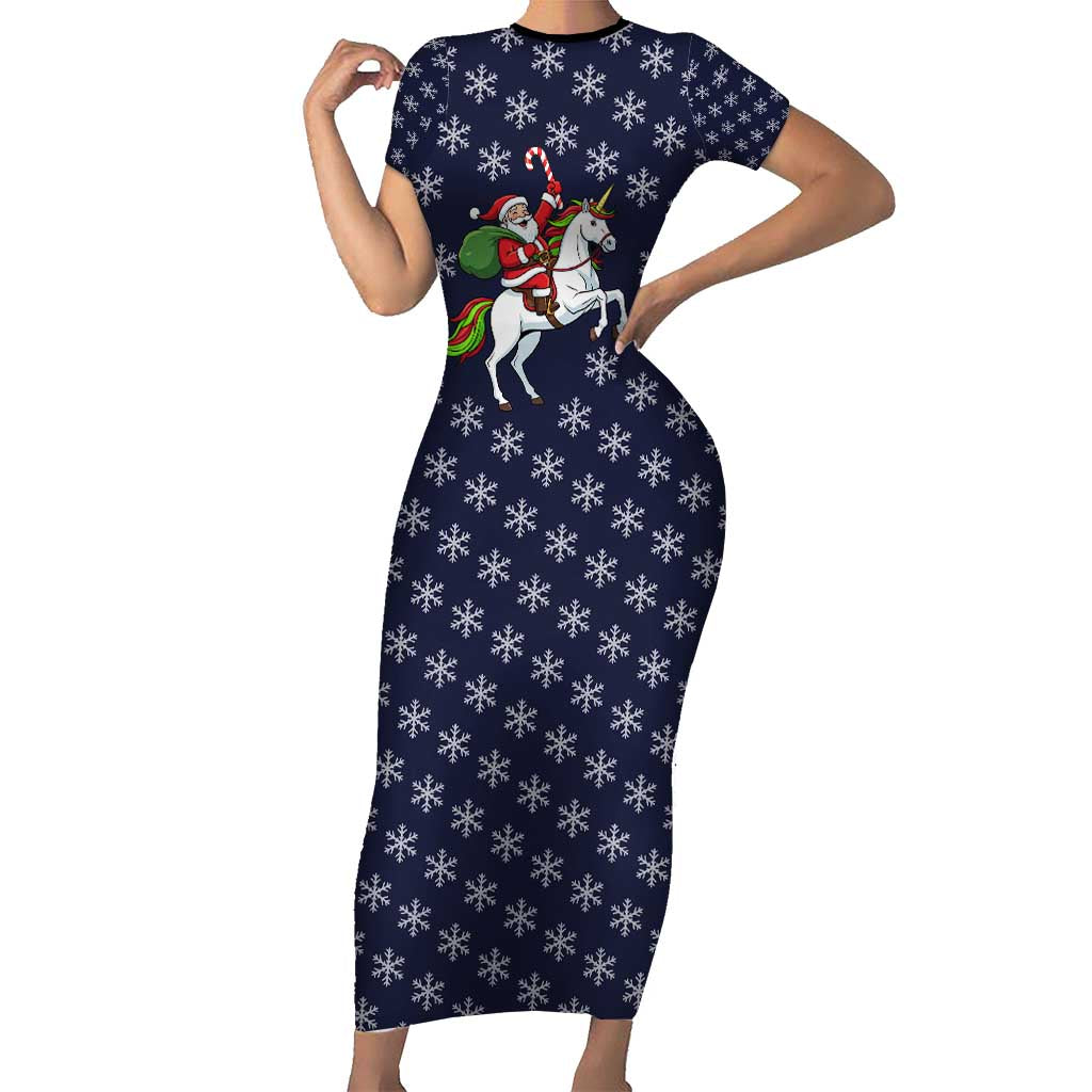 Horse And Santa Claus Christmas Christmas Family Matching Short Sleeve Bodycon Dress and Hawaiian Shirt Xmas Holiday Patterns - Wonder Print Shop