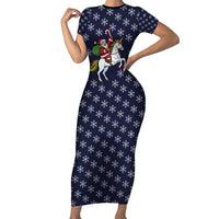 Horse And Santa Claus Christmas Christmas Family Matching Short Sleeve Bodycon Dress and Hawaiian Shirt Xmas Holiday Patterns - Wonder Print Shop