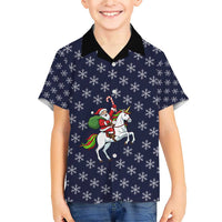 Horse And Santa Claus Christmas Christmas Family Matching Short Sleeve Bodycon Dress and Hawaiian Shirt Xmas Holiday Patterns - Wonder Print Shop