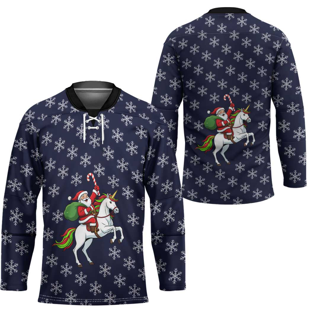 Horse And Santa Claus Christmas Christmas Hockey Jersey Xmas Holiday Patterns - Wonder Print Shop