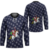 Horse And Santa Claus Christmas Christmas Hockey Jersey Xmas Holiday Patterns - Wonder Print Shop