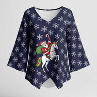 Horse And Santa Claus Christmas Christmas Kimono Sleeve Blouse Xmas Holiday Patterns - Wonder Print Shop