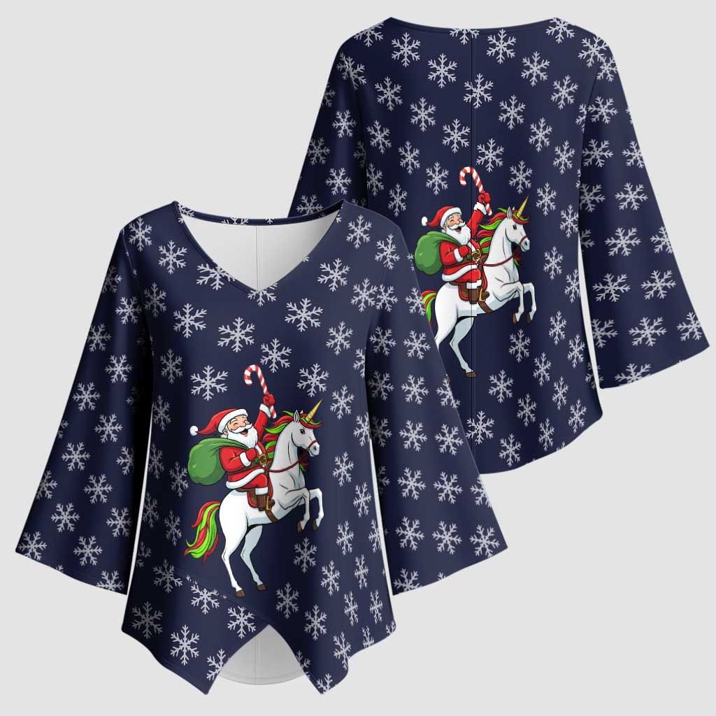 Horse And Santa Claus Christmas Christmas Kimono Sleeve Blouse Xmas Holiday Patterns - Wonder Print Shop