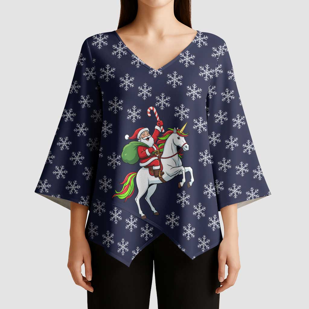 Horse And Santa Claus Christmas Christmas Kimono Sleeve Blouse Xmas Holiday Patterns - Wonder Print Shop