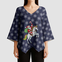 Horse And Santa Claus Christmas Christmas Kimono Sleeve Blouse Xmas Holiday Patterns - Wonder Print Shop