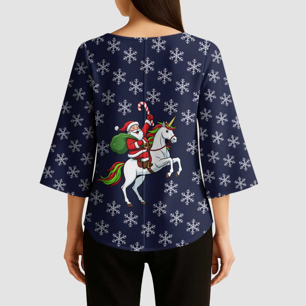 Horse And Santa Claus Christmas Christmas Kimono Sleeve Blouse Xmas Holiday Patterns - Wonder Print Shop