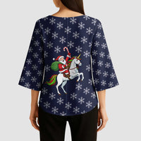 Horse And Santa Claus Christmas Christmas Kimono Sleeve Blouse Xmas Holiday Patterns - Wonder Print Shop