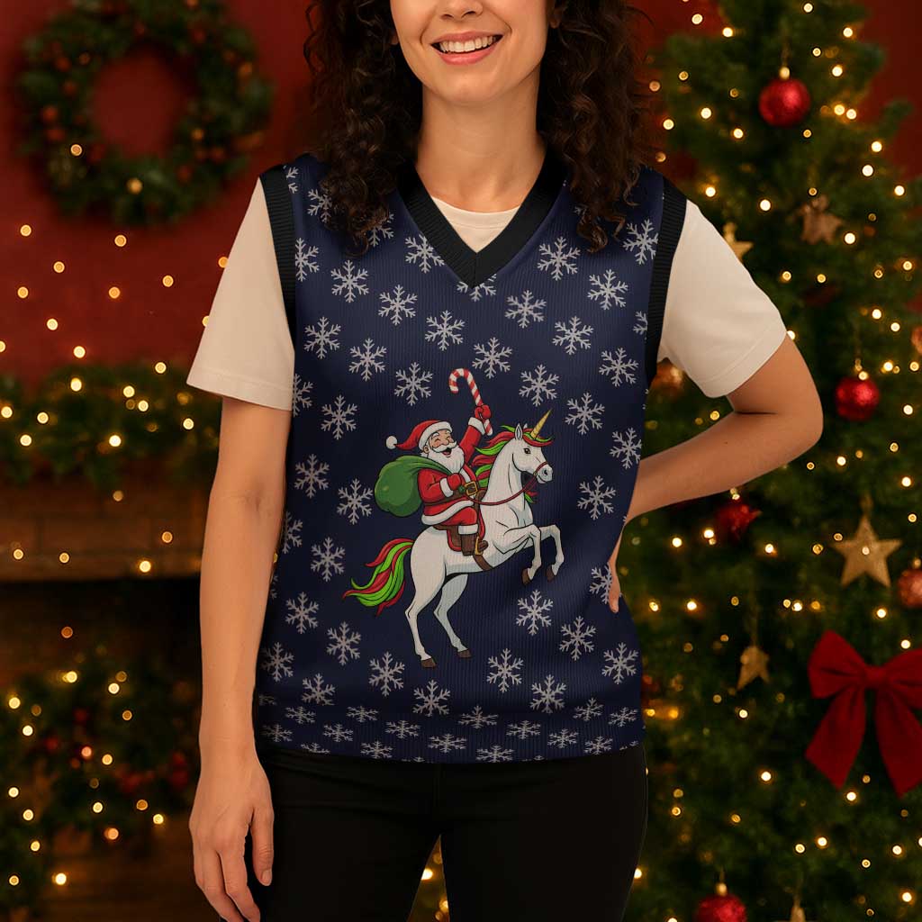 Horse And Santa Claus Christmas Christmas Knitted V-Neck Vest Xmas Holiday Patterns - Wonder Print Shop