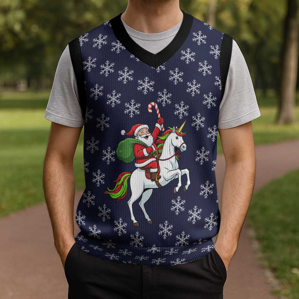Horse And Santa Claus Christmas Christmas Knitted V-Neck Vest Xmas Holiday Patterns - Wonder Print Shop